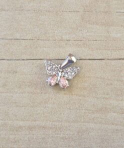 DIJE DE ACERO MARIPOSA CON STRASS COLOR ROSA. TAMAÑO 10 X 15 MM