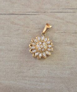 DIJE DE ACERO DORADO GIRASOL CON STRASS GIRATORIO. TAMAÑO 15 MM
