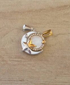 DIJE DE ACERO CON IMAN PARA COMPARTIR LUNA Y ESTRELLA ESMALTADA Y STRASS . TAMAÑO 20 MM