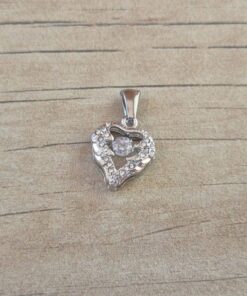 DIJE DE ACERO CORAZON 3D CON STRASS. MEDIDA 14 MM