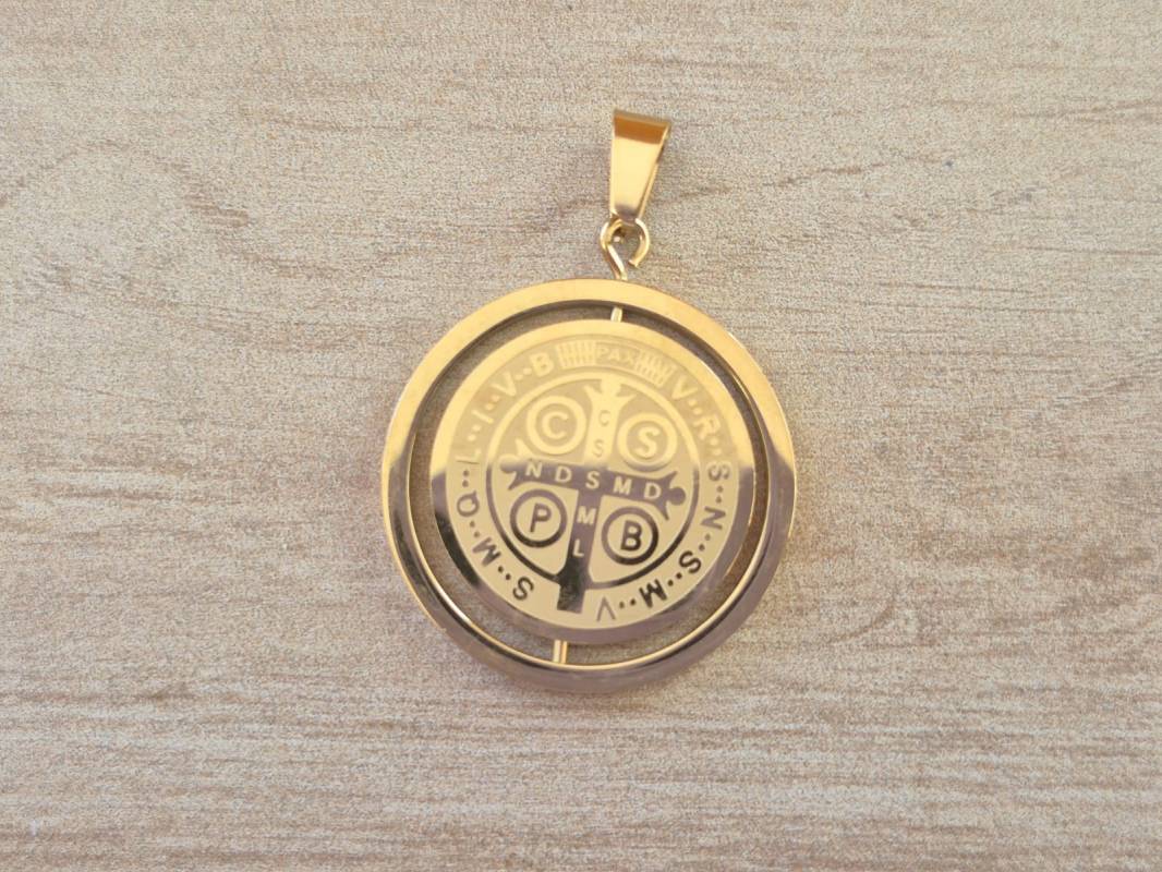 DIJE DE ACERO MEDALLA DE SAN BENITO GIRATORIA. TAMAÑO 28 MM - Imagen 2