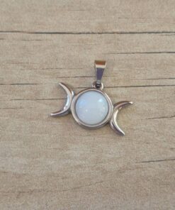 DIJE DE ACERO FASES DE LA LUNA CON ACRILICO BLANCO. TAMAÑO 13 X 25 MM