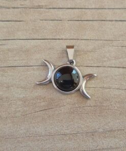 DIJE DE ACERO FASES DE LA LUNA CON ACRILICO NEGRO. TAMAÑO 13 X 25 MM