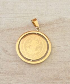 DIJE DE ACERO MEDALLA DE SAN BENITO GIRATORIA. TAMAÑO 28 MM