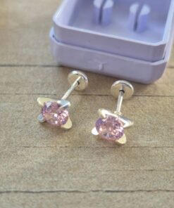 ABRIDOR PLATA CUBIK REDONDO ENGARZADO CUATRO PUNTAS GRANDE COLOR ROSA