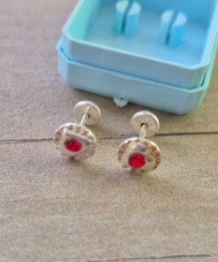ABRIDOR PLATA CIRCULO CON CORAZON CON STRASS ROJO