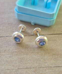 ABRIDOR PLATA BOLITA CHATA CON STRASS CELESTE