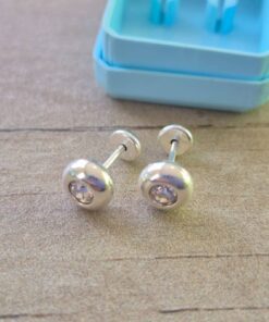 ABRIDOR PLATA BOLITA CHATA CON STRASS BLANCO
