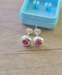 ABRIDOR PLATA BOLITA CHATA CON STRASS ROSA