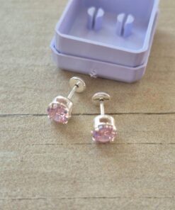 ABRIDOR PLATA CUBIK REDONDO ENGARZADO ROSA 6 MM