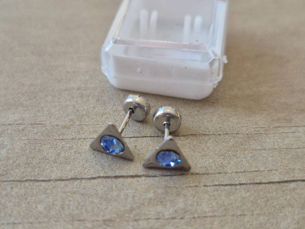 ABRIDOR DE ACERO TRIANGULO CON STRASS CELESTE