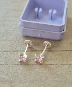 ABRIDOR PLATA CUBIK REDONDO ENGARZADO CUATRO PUNTAS CHICO COLOR ROSA.