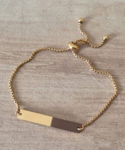 PULSERA AJUSTABLE DE ACERO DORADO ESLABÓN ROLO CUADRADA CON CHAPA APTA PARA GRABAR DE 6 X 35 MM.