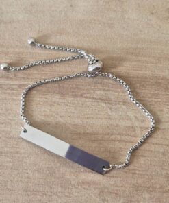 PULSERA AJUSTABLE DE ACERO ESLABÓN ROLO CUADRADA CON CHAPA APTA PARA GRABAR DE 6 X 35 MM.