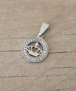 DIJE DE ACERO CORONA CON CIRCULO DE STRASS 15 MM