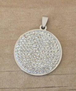 DIJE DE ACERO CIRCULO CON STRASS BLANCO. 35 MM