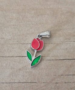 DIJE DE ACERO TULIPAN ESMALTADO ROJO. MEDIDA 10 X 20 MM