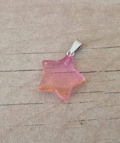 DIJE DE ACERO PIEDRA DEGRADE DE NARANJA A ROSA EN FORMA DE ESTRELLA. 20 MM
