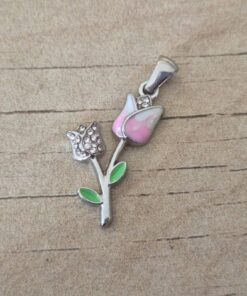 DIJE DE ACERO TULIPAN ESMALTADO ROSA CON STRASS. MEDIDA 15 X 25 MM