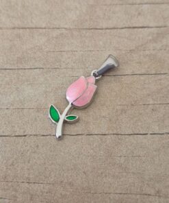 DIJE DE ACERO TULIPAN ESMALTADO ROSA. MEDIDA 10 X 20 MM