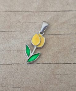 DIJE DE ACERO TULIPAN ESMALTADO AMARILLO. MEDIDA 10 X 20 MM