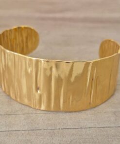 PULSERA DE ACERO DORADO ESCLAVA ABIERTA TRABAJADA