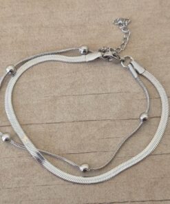 PULSERA DE ACERO VÍBORA CHATA COMBINADA CON CLAPTON CON BOLITA. LARGO 19 CM + EXT. 4,5 CM.