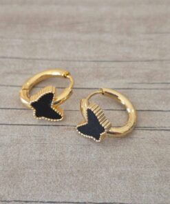 ARO DE ACERO DORADO ARGOLLA CON BISAGRA 15 MM CON APLIQUE MARIPOSA NEGRO