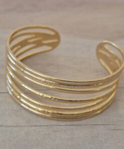 PULSERA DE ACERO DORADO ESCLAVA ABIERTA TRABAJADA