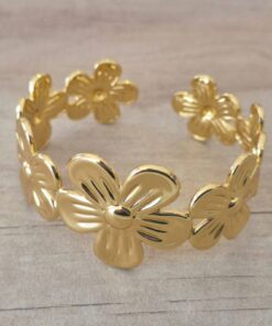 PULSERA DE ACERO DORADO ESCLAVA ABIERTA TRABAJADA