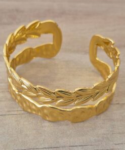 PULSERA DE ACERO DORADO ESCLAVA ABIERTA TRABAJADA