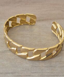 PULSERA DE ACERO DORADO ESCLAVA ABIERTA TRABAJADA