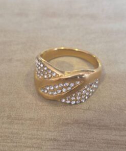 ANILLO DE ACERO DORADO HOJAS CON STRASS ENTRELAZADAS