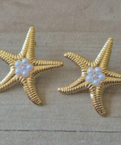 ARO DE ACERO DORADO ESTRELLA DE MAR CON PERLAS. TAMAÑO 40 MM