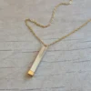 COLGANTE CADENA DE ACERO DORADO ESLABÓN ESPEJITO 0.4 CON BARRA 25 MM DESLIZANTE PARA GRABAR MENSAJE SECRETO. LARGO 45 + 5 CM EXT.