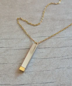 COLGANTE CADENA DE ACERO DORADO ESLABÓN ESPEJITO 0.4 CON BARRA 25 MM DESLIZANTE PARA GRABAR MENSAJE SECRETO. LARGO 45 + 5 CM EXT.