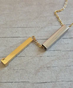 COLGANTE CADENA DE ACERO DORADO ESLABÓN ESPEJITO 0.4 CON BARRA 25 MM DESLIZANTE PARA GRABAR MENSAJE SECRETO. LARGO 45 + 5 CM EXT. - Imagen 2