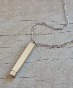 COLGANTE DE ACERO CADENA ESLABÓN ESPEJITO 0.4 CON BARRA 25 MM DESLIZANTE PARA GRABAR MENSAJE SECRETO. LARGO 45 + 5 CM EXT.