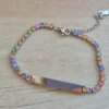 PULSERA DE ACERO TIRA DE STRASS 3.5 MM MIX COLORES, CON CHAPA 32 X 5 MM PARA GRABAR. LARGO 18 + 5 CM EXT.