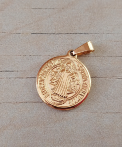DIJE DE ACERO DORADO MEDALLA DE SAN BENITO. DIÁMETRO 25 MM