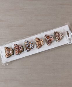 BROCHES DE PLÁSTICO DORADO MEDIANOS ESTAMPADOS ANIMAL PRINT X 6 UNIDADES. MEDIDA 40 MM.