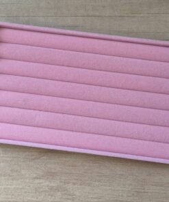 EXHIBIDOR AFELPADO PARA ANILLOS COLOR ROSA. TAMAÑO 21 X 12,5 CM.